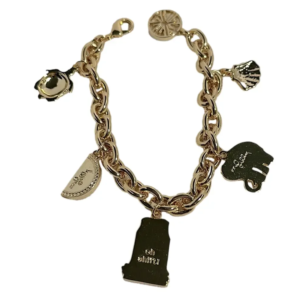 Lilly Pulitzer Gold Charm Bracelet Elephant Shell Dress Dangle Limited Ed. - EUC - Picture 2 of 2